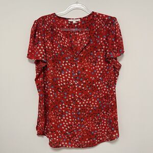 fun2fun Stitch Fix Red Printed Floral Blouse Short Sleeve Size 1X